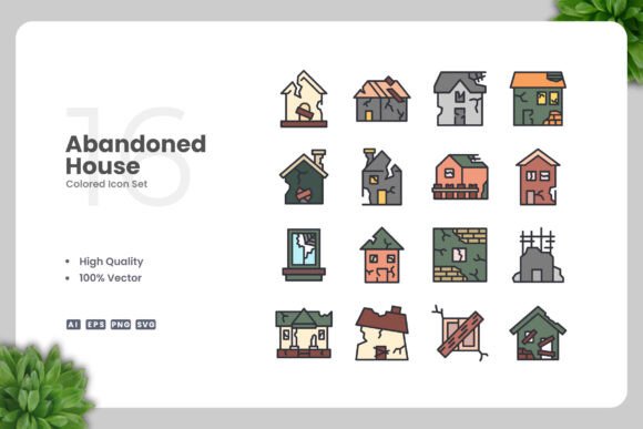 Abandoned House Color Icons for Graphics and Branding