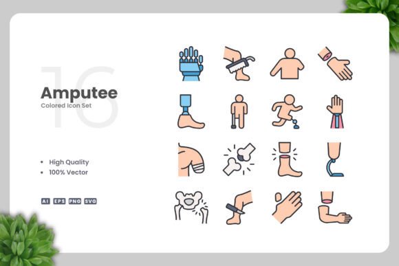 Amputee Color Icons for Graphics and Branding
