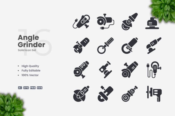 Angle Grinder Solid Icons: Graphics and Icons for Modern Design