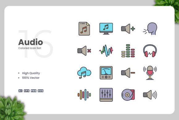 Audio Color Icons: Graphics and Icons for Digital Sellers