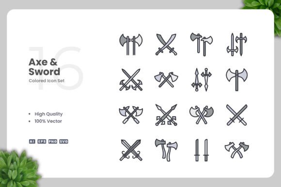 Axes and Sword Color Icons for Graphic Design
