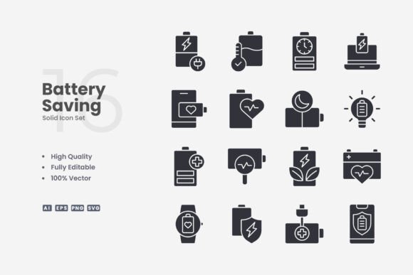 Battery Saving Solid Icons: Graphics and Icons for Modern Design