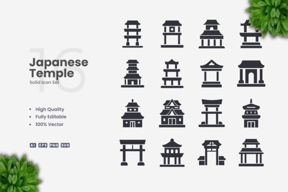 Japanese Temple Solid Icons: Graphics and Icons for Creative Design