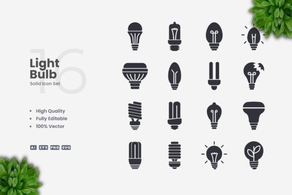 Light Bulb Solid Icons for Graphics and Icons