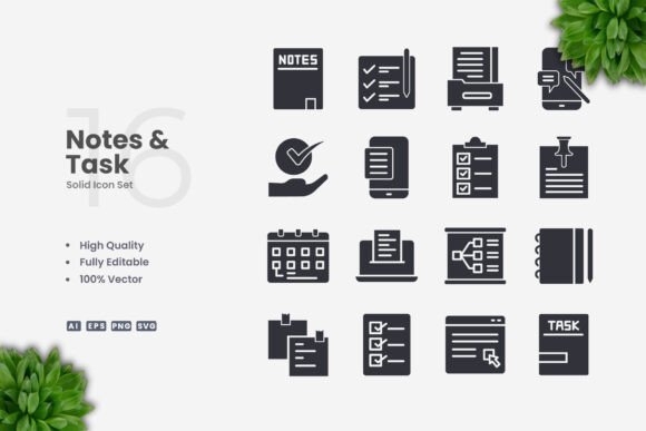 Notes and Tasks Solid Icons